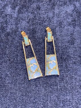 Gold-Tone Blue Opal Inlay Drop Earrings - Women's Jewelry